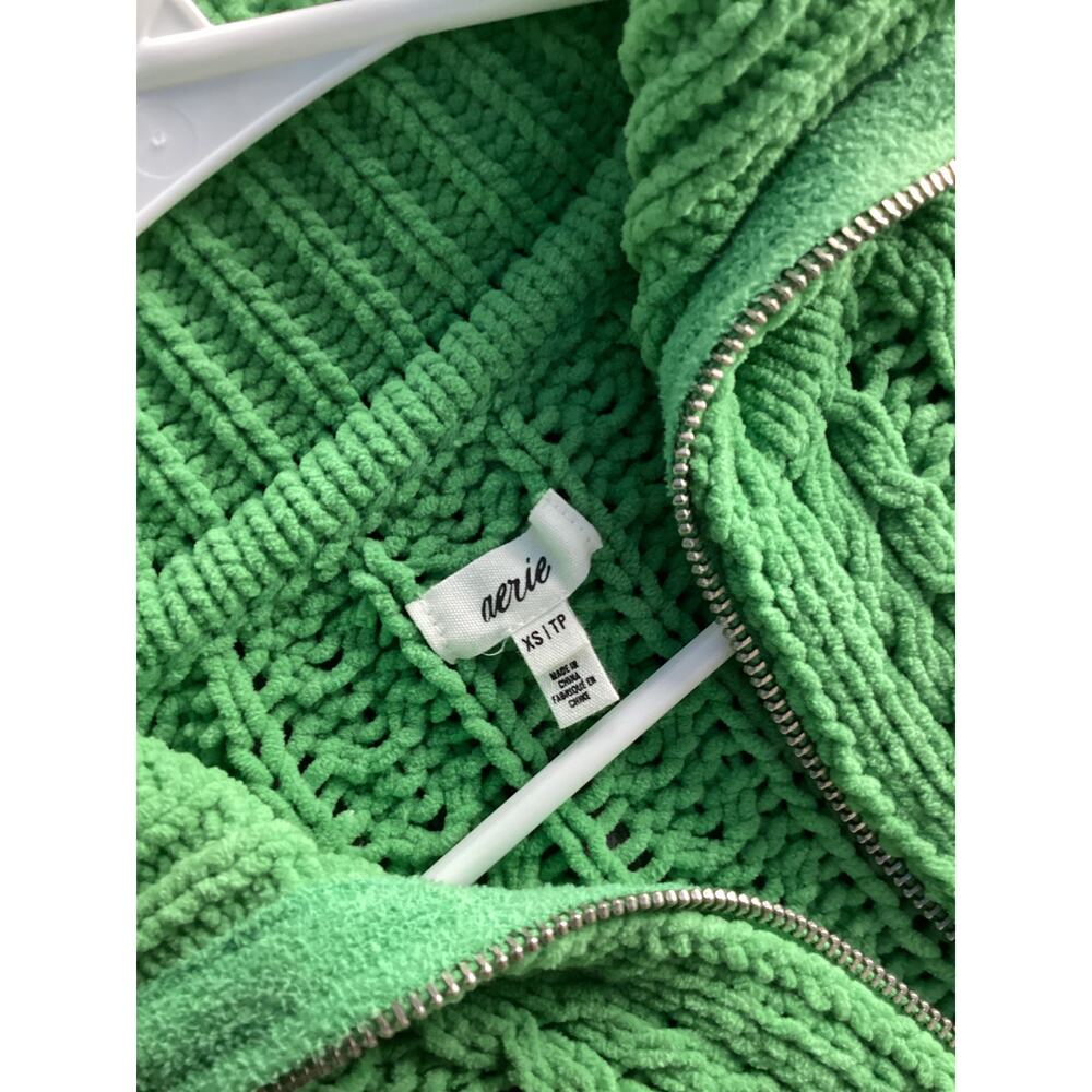 Aerie chunky cable knit quarter‎ zip sweater green soft oversized fit size xs - Picture 7 of 11